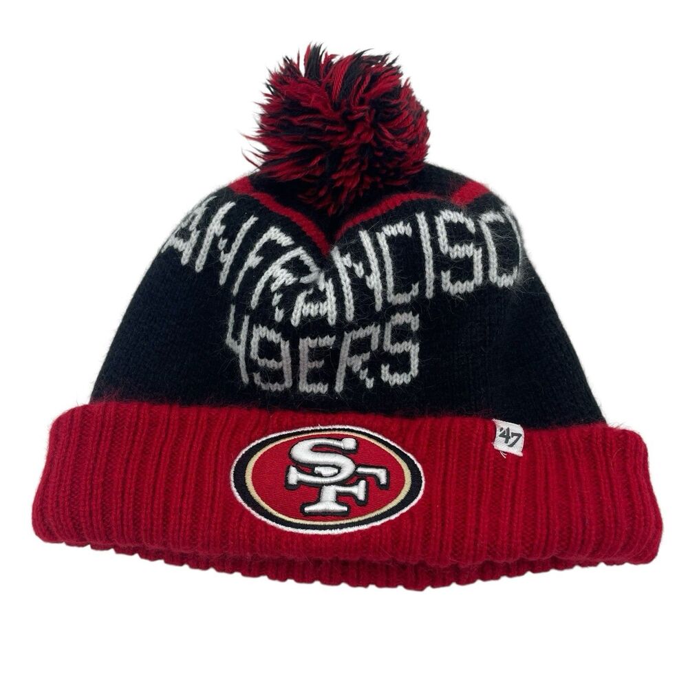 Men's '47 Black/Scarlet San Francisco 49ers Linesman Cuffed Knit Hat with Pom